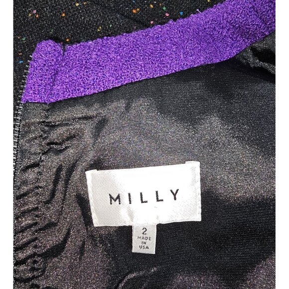 Milly Women's Black Purple Wool Blend Trim Tweed Shift Dress Size 2 2573 - Picture 7 of 10